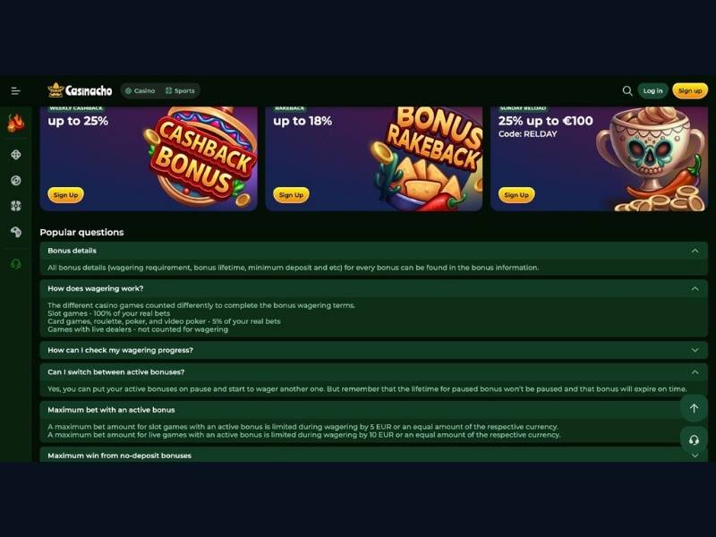 Rakeback Niedzielna Przeładowanie i turnieje Casinacho Casino Nacho Casino